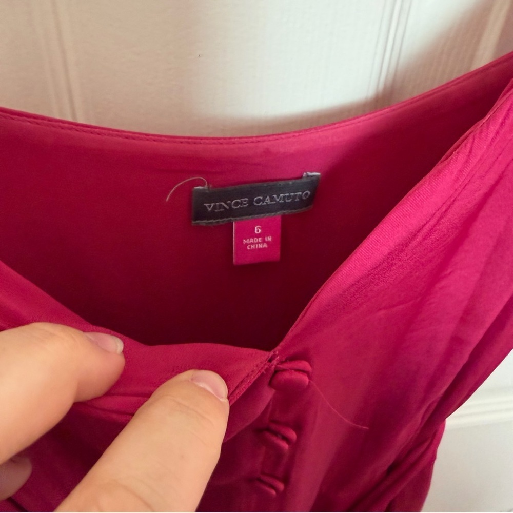 Vince Camuto Magenta Sleeveless Button-Front Midi Dress with Tie - Picture 3 of 7